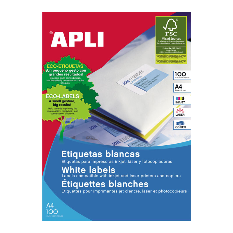 Etiketid Apli ILC iseliimuvad 63,5 x 38,1mm 25l/pk
