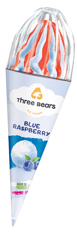 Jäätis THREE BEARS "Blue raspberry", vahvlikoonuses, 150g/270ml