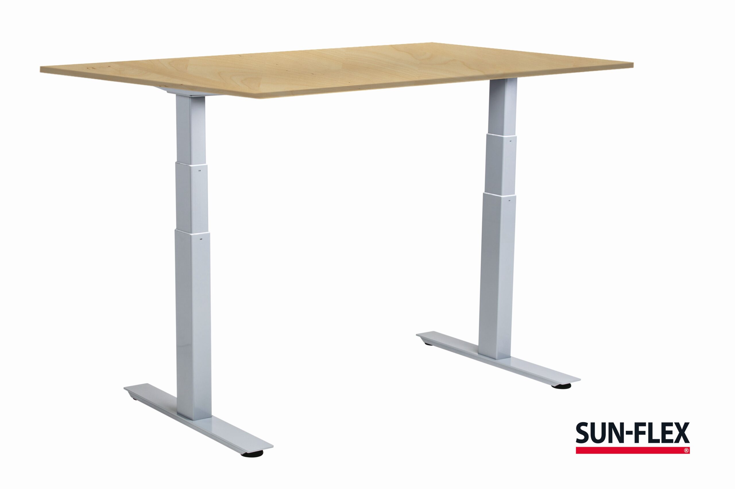 Kirjutuslaud SUN-FLEX®EASYDESK ADAPT, reguleeritava kõrgusega, elektriline, kahe mootoriga, valge raam, kasepuidust lauaplaat 140x80 cm