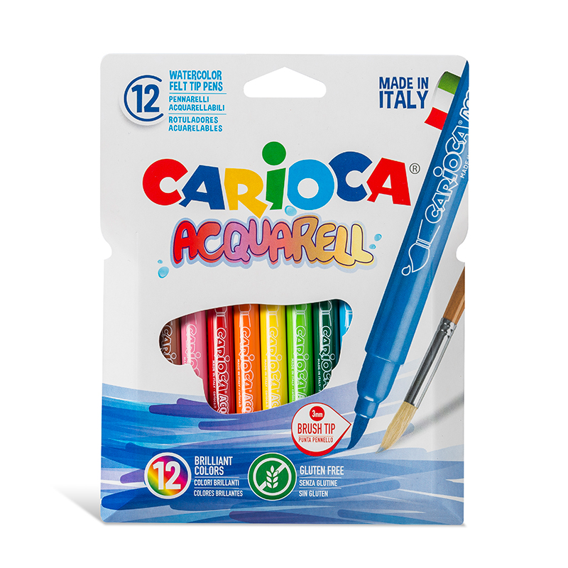 Viltpliiatsid CARIOCA pintsel otsaga, 12 värvi