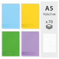 Spiraaliga vihik A5, 70 lehte, ruuduline