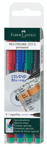 Marker permanentne CD/DVD FABER CASTELL MULTIMARK S 4 värvi kompl.