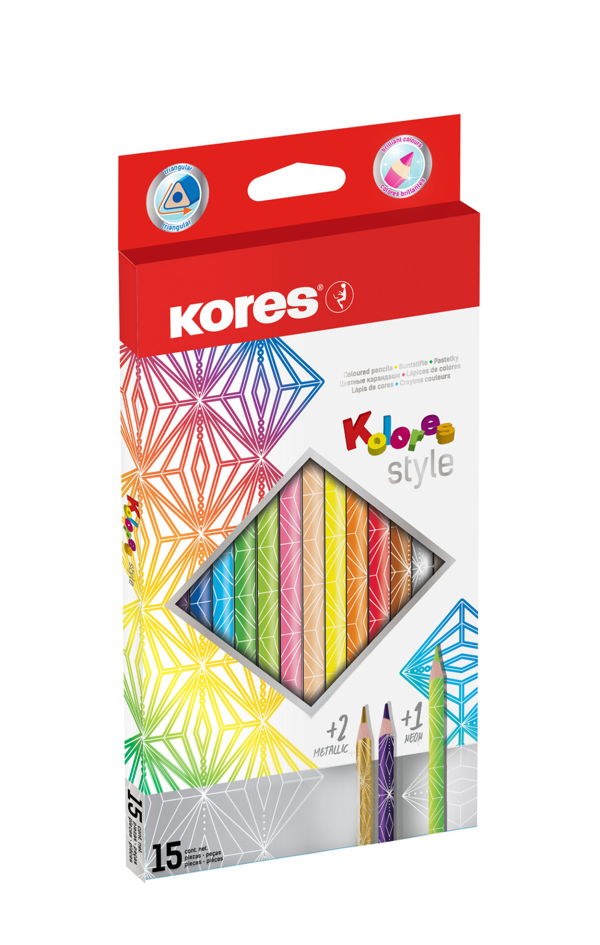 Värvipliiatsid Kores Kolores Style, kolmnurksed, neoonsed, 15 tk
