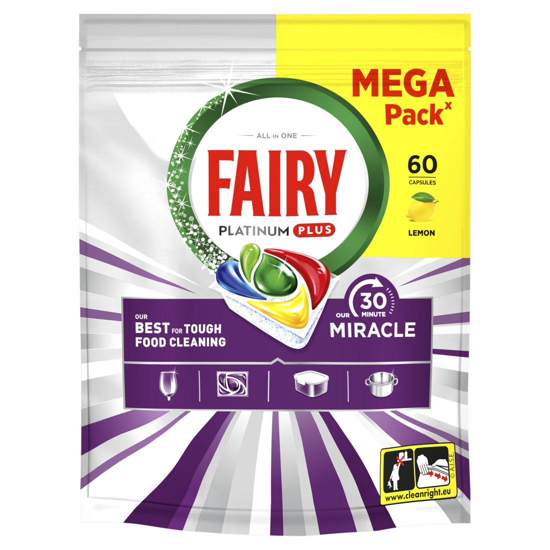 Nõudepesumasina kapslid FAIRY Platinum+ Lemon Miracle, 60 tk