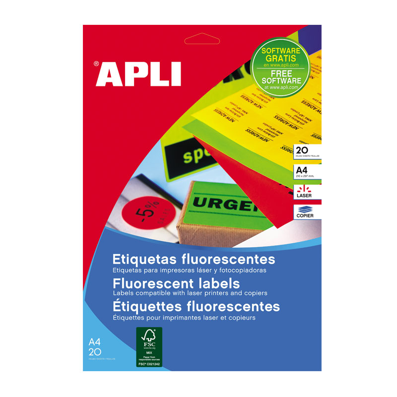 Etiketid Apli iseliimuvad neoon 99,1 x 67,7mm 20l/pk kollane