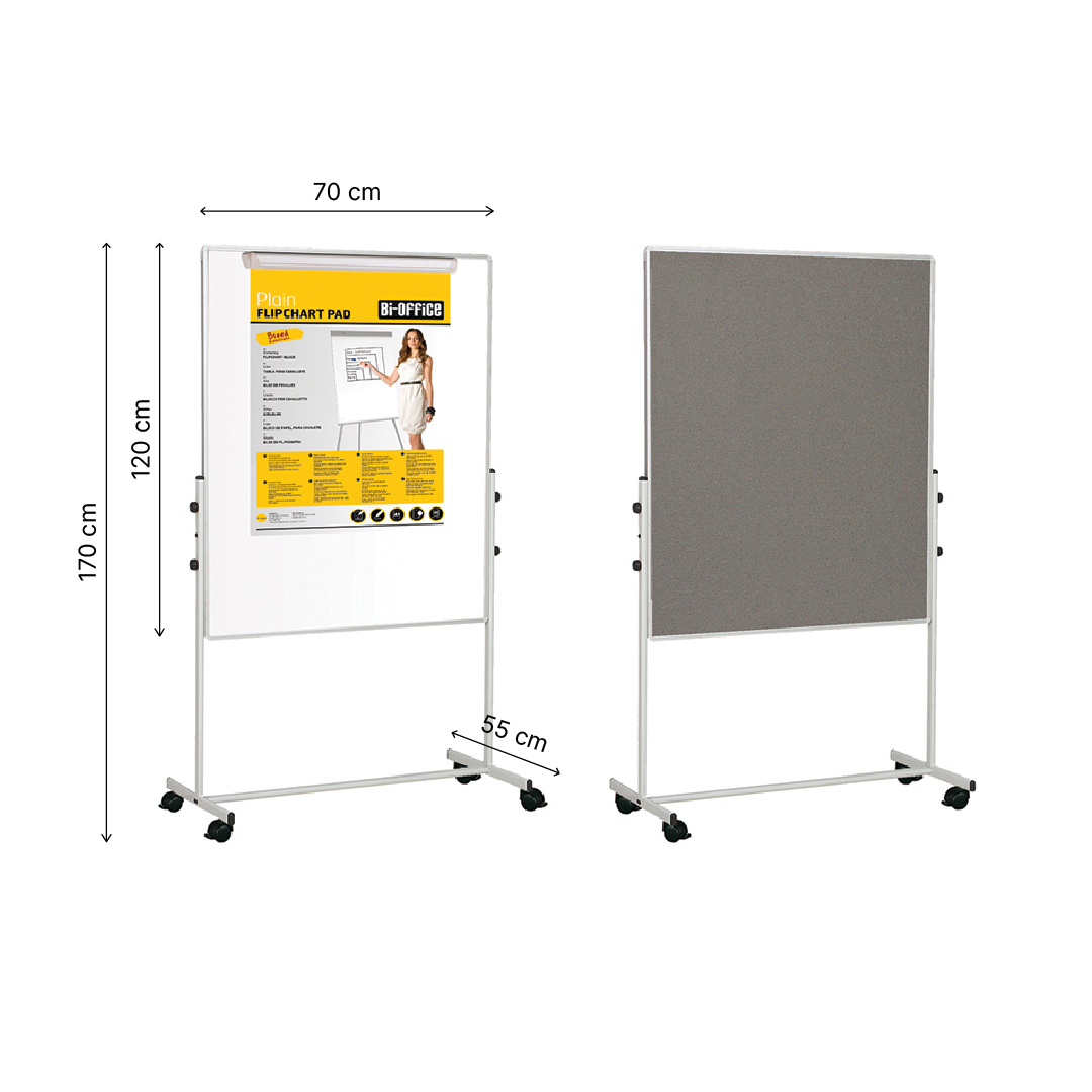 Loengutahvel kahepoolne BI-OFFICE 70x120, magnettahvel/tekstiiltahvel, alum. raam