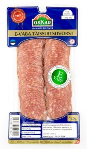 Täissuitsuvorst OSKAR, E-vaba, viilutatud, 120g