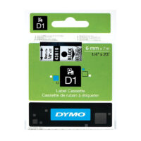 Markeerimislint Dymo D1, 6mm x 7m must/läbipaistval