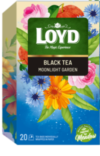 Must tee LOYD, moonlight garden, 20x1,75 g, kahekambriline teekott ümbrikus
