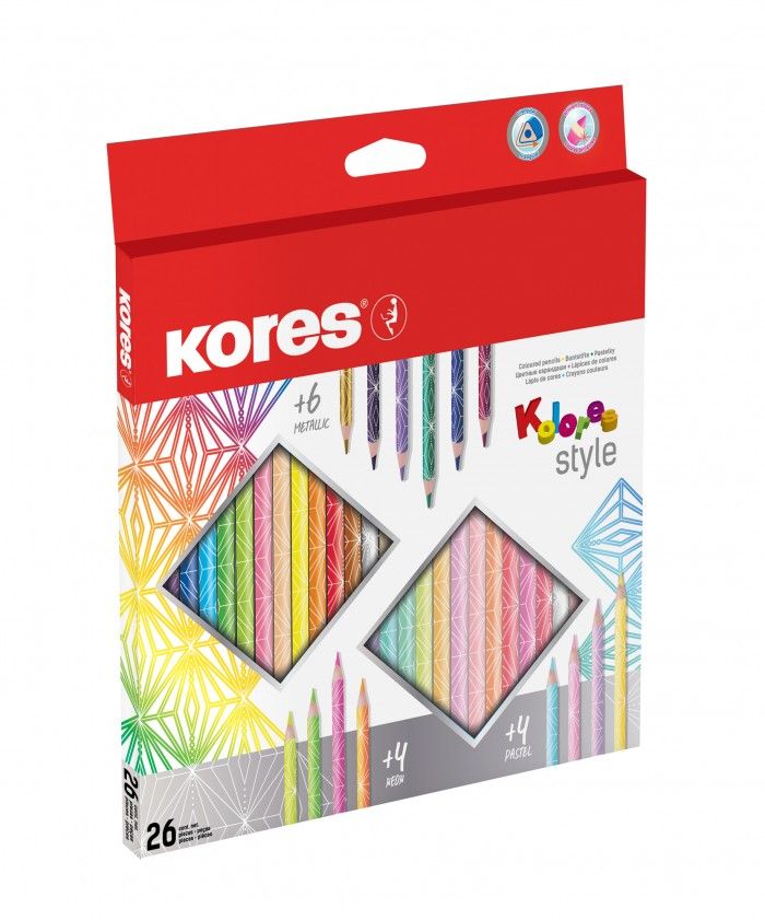 Värvipliiatsid Kores Kolores Style, kolmnurksed, 26 tk