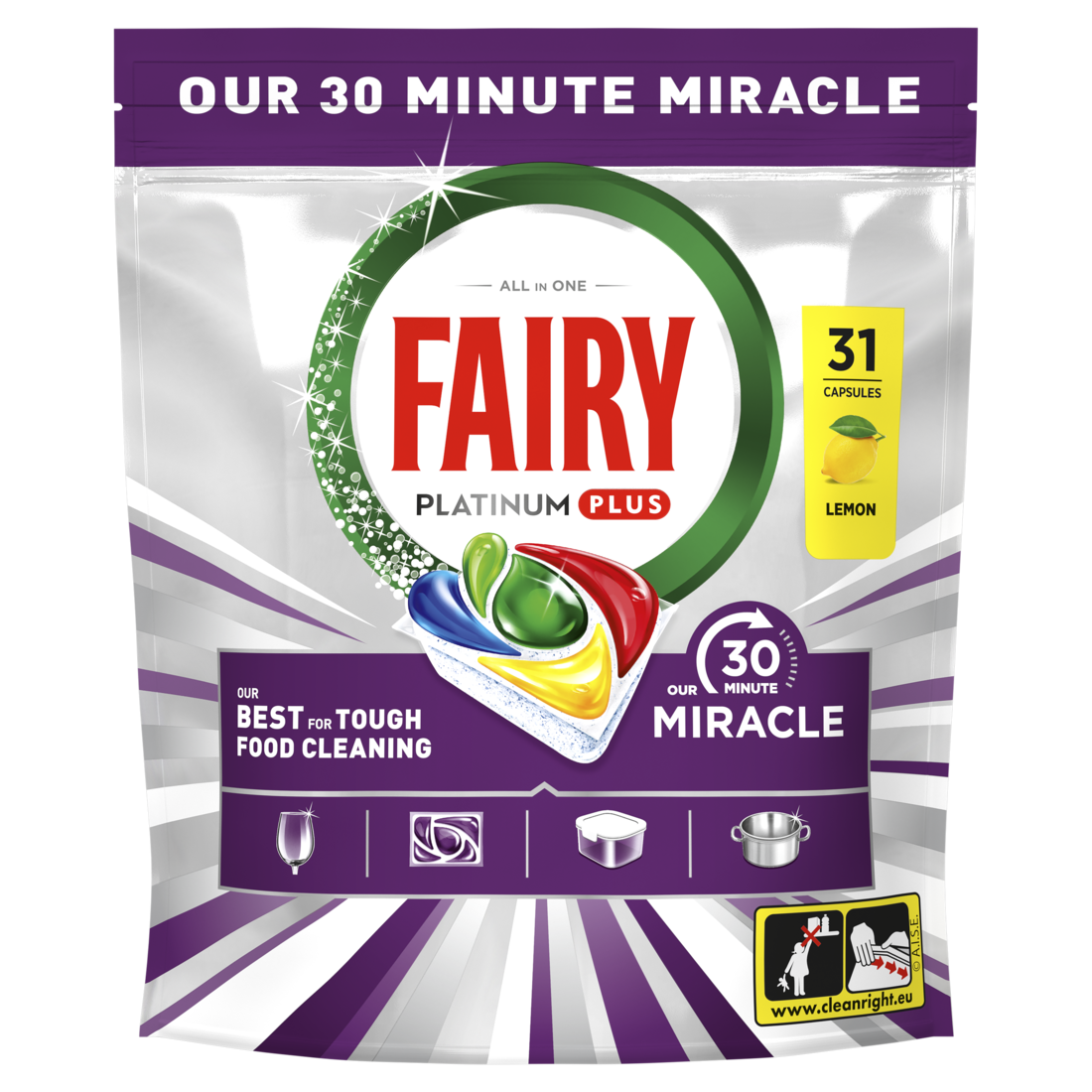 Nõudepesumasina kapslid FAIRY Platinum+ Lemon Miracle, 31 tk