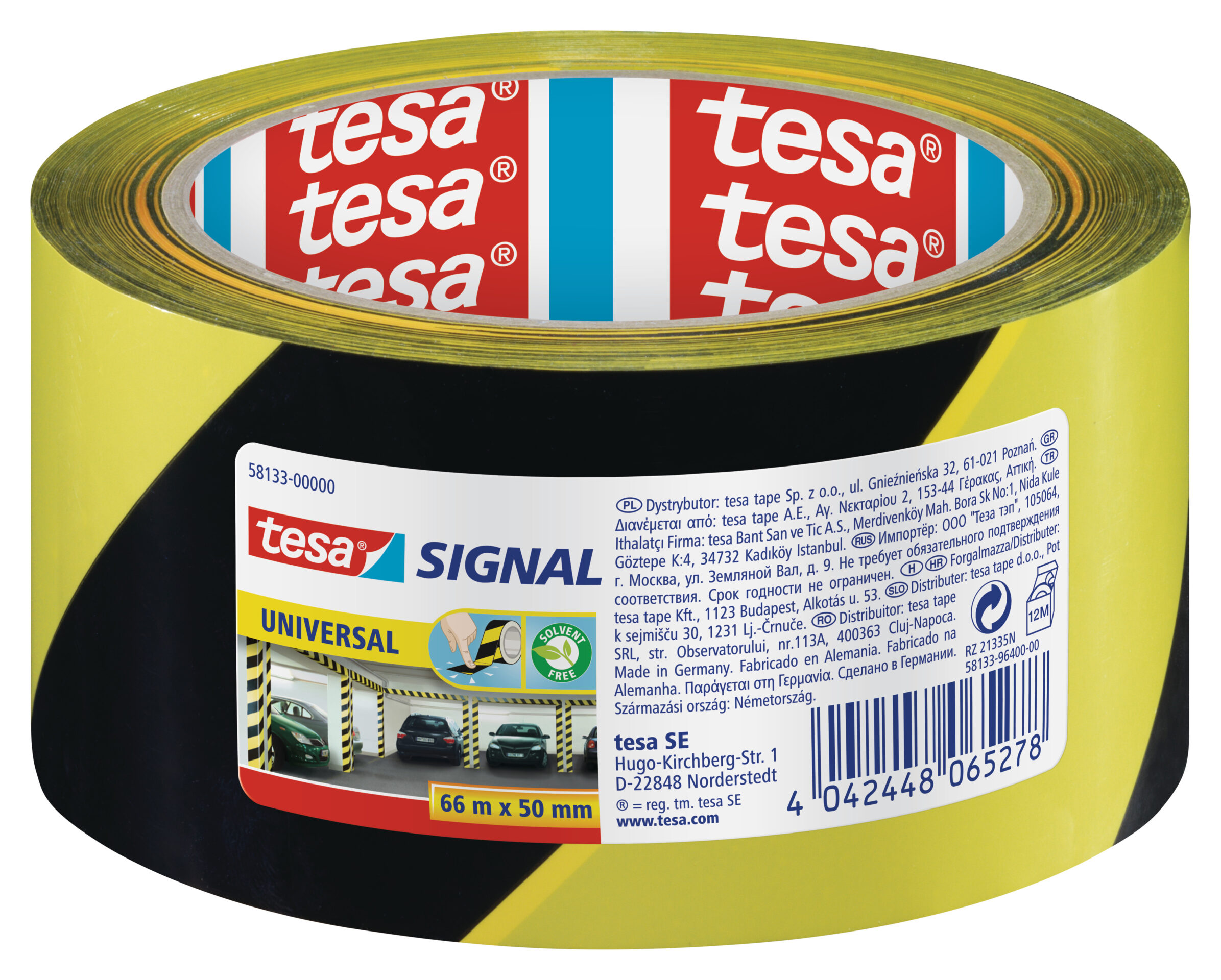 Ohutusteip Tesa, 66m x 50mm, must/kollane