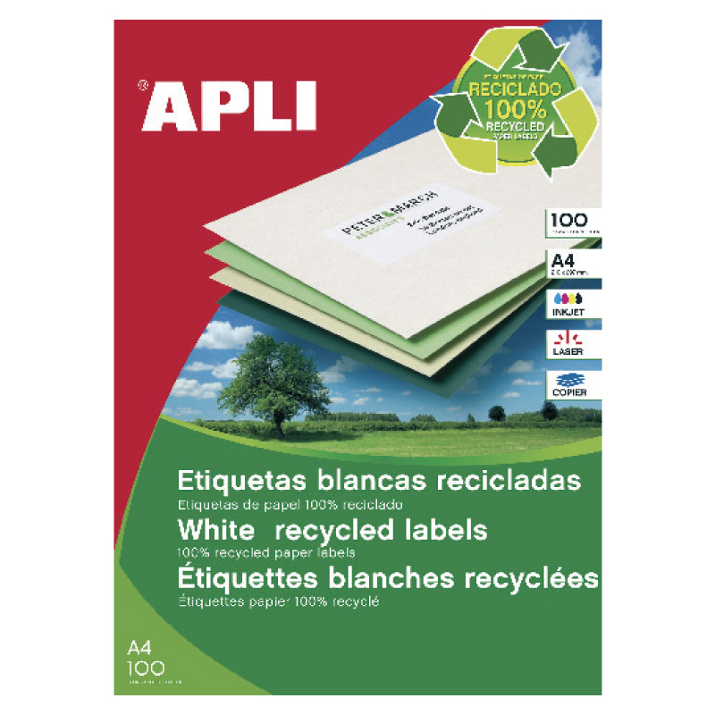 Etiketid Apli ILC, A4, 105x148, ümbertöödeldud, 100l/pk 3Re