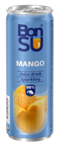 Gaseeritud mangomahl BONSU, (99%), 0,33L